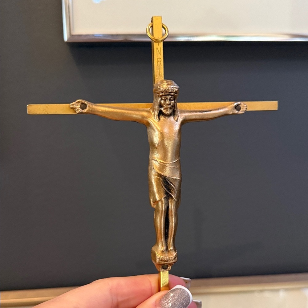 Gold Crucifix Wall Decor old patina brass heavy